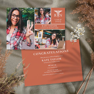 Terracotta RN Nursing 3 Photo Graduation Party Invitation