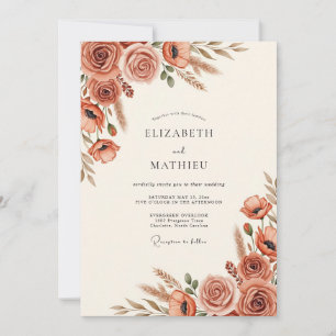 Terracotta Romantic Floral Autumn Wedding Invitation