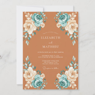 Terracotta Romantic Floral Flourish Wedding Invitation
