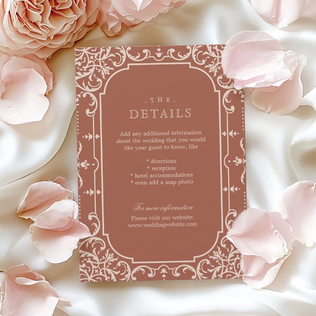 Terracotta romantic vintage wedding details card (Terracotta romantic vintage wedding details card)