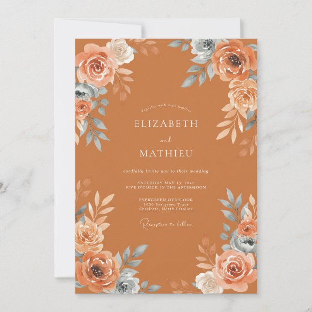 Terracotta Rose Bloom Wedding Invitation (Front)