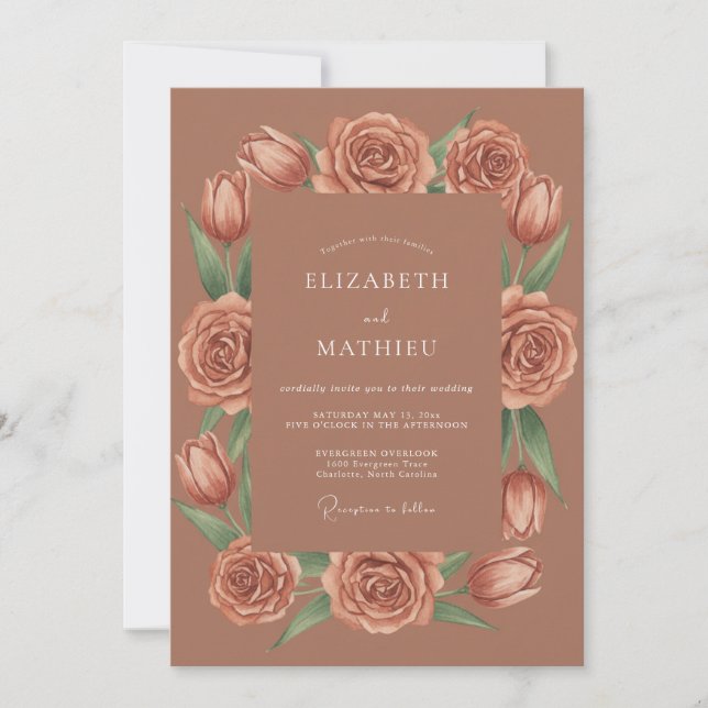 Terracotta Rose Blossom Wedding Invitation (Front)