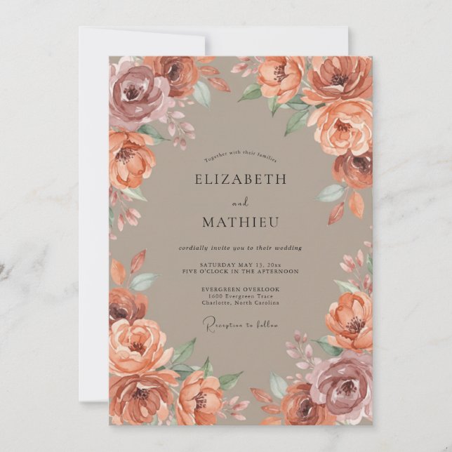 Terracotta Rose Brushstroke Wedding Invitation (Front)