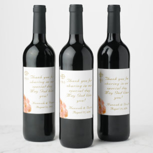 Terracotta Rose Catholic Wedding Wine Label