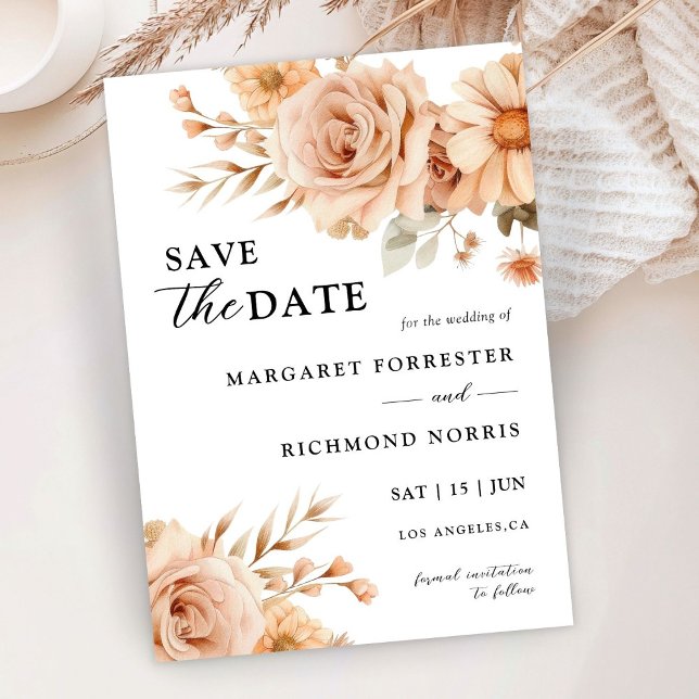 Terracotta Rose Floral Wedding Save The Date Invitation (Creator Uploaded)