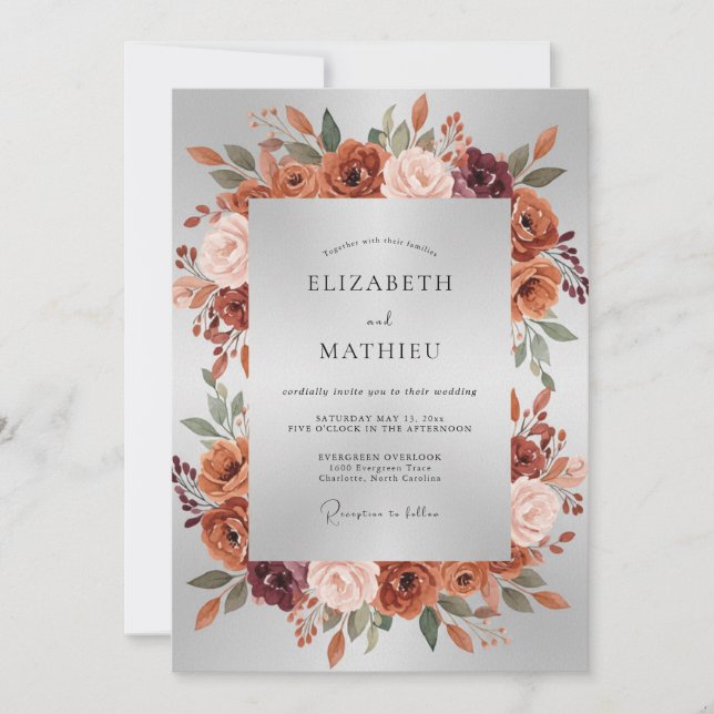 Terracotta Rose Flourish Wedding Invitation (Front)