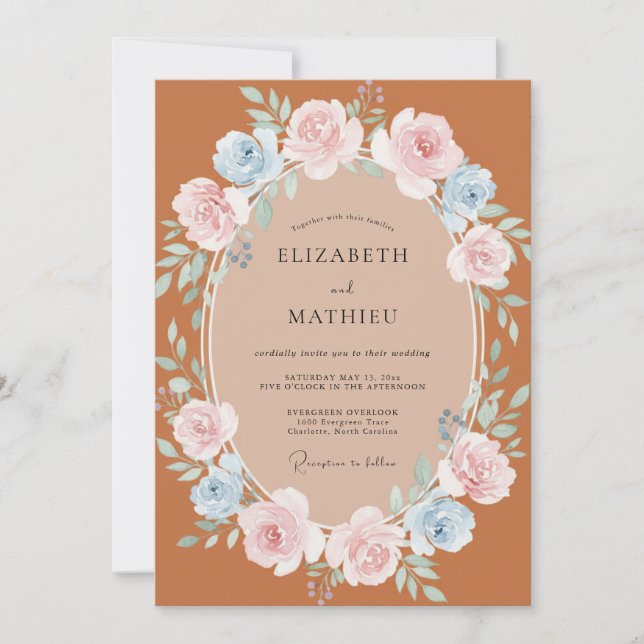 Terracotta Rose Garland Wedding Invitation (Front)