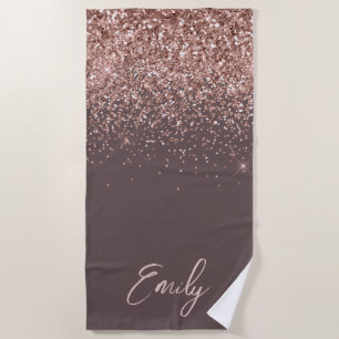 Terracotta Rose Gold Blush Pink Glitter Monogram Beach Towel