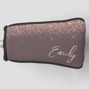 Terracotta Rose Gold Blush Pink Glitter Monogram Golf Head Cover