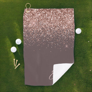 Terracotta Rose Gold Blush Pink Glitter Monogram Golf Towel