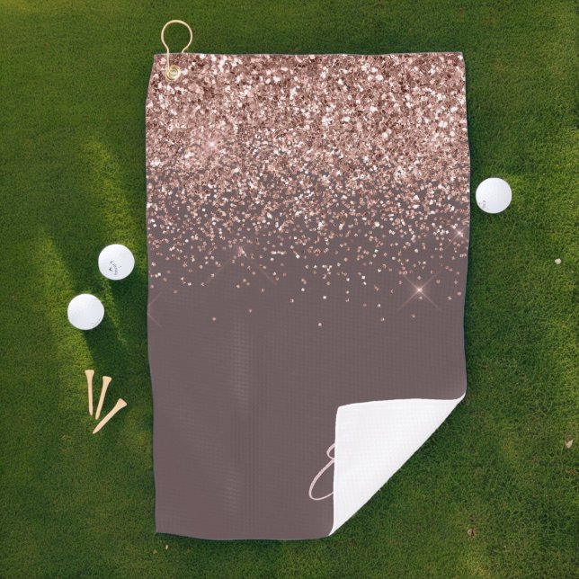 Terracotta Rose Gold Blush Pink Glitter Monogram Golf Towel (Creator Uploaded)