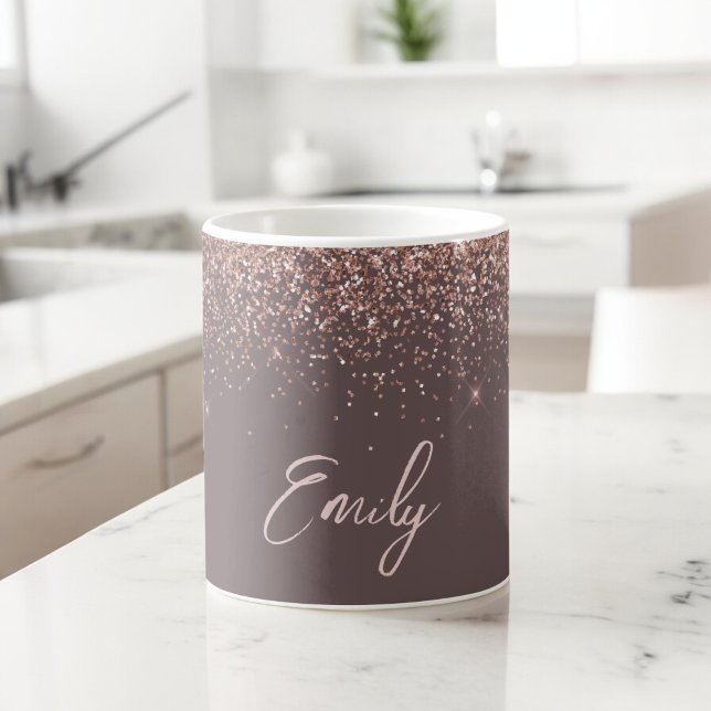 Terracotta Rose Gold Blush Pink Glitter Monogram Large Coffee Mug (Creator Uploaded)