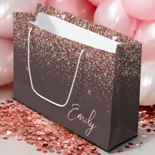 Terracotta Rose Gold Blush Pink Glitter Monogram  Large Gift Bag