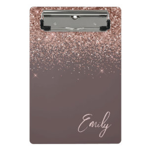 Terracotta Rose Gold Blush Pink Glitter Monogram Mini Clipboard