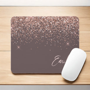 Terracotta Rose Gold - Blush Pink Glitter Monogram Mouse Pad