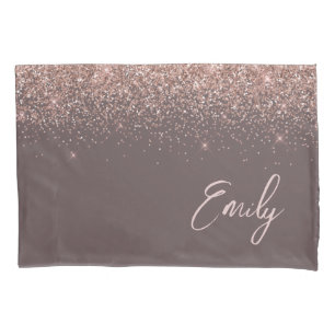 Terracotta Rose Gold Blush Pink Glitter Monogram  Pillowcase