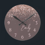 Terracotta Rose Gold Blush Pink Glitter Monogram Round Clock<br><div class="desc">Terracotta and Rose Gold Blush Pink Sparkle Glitter Brushed Script Monogram Name Clock. This makes the perfect sweet 16 birthday,  wedding,  bridal shower,  anniversary,  baby shower or bachelorette party gift for someone that loves glam luxury and chic styles.</div>