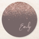 Terracotta Rose Gold Blush Pink Glitter Monogram Round Paper Coaster<br><div class="desc">Terracotta and Rose Gold - Blush Pink Sparkle Glitter Script Monogram Name Paper Coasters. This makes the perfect graduation,  birthday,  wedding,  bridal shower,  anniversary,  baby shower or bachelorette party gift for someone that loves glam luxury and chic styles.</div>