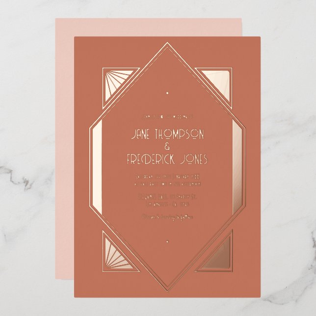 Terracotta & Rose Gold Gatsby Art Deco Wedding (Front/Back)