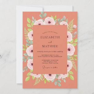 Terracotta Rose Pink Petal Wedding Invitation