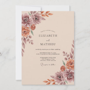 Terracotta Rose Watercolor Floral Wedding Invitation