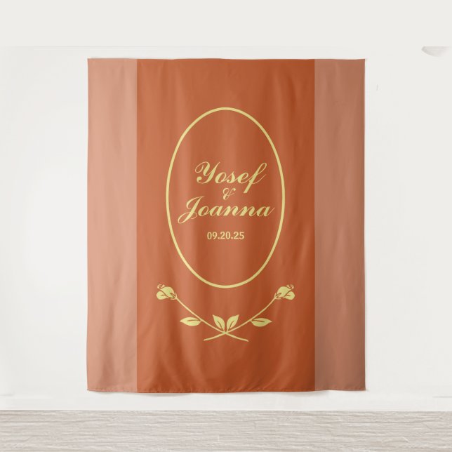 Terracotta Rose Wedding Backdrop Tapestry (Front)