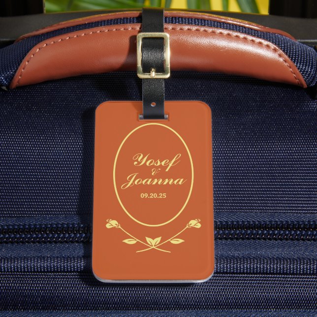 Terracotta Rose Wedding Luggage Tag (Front Insitu 2)