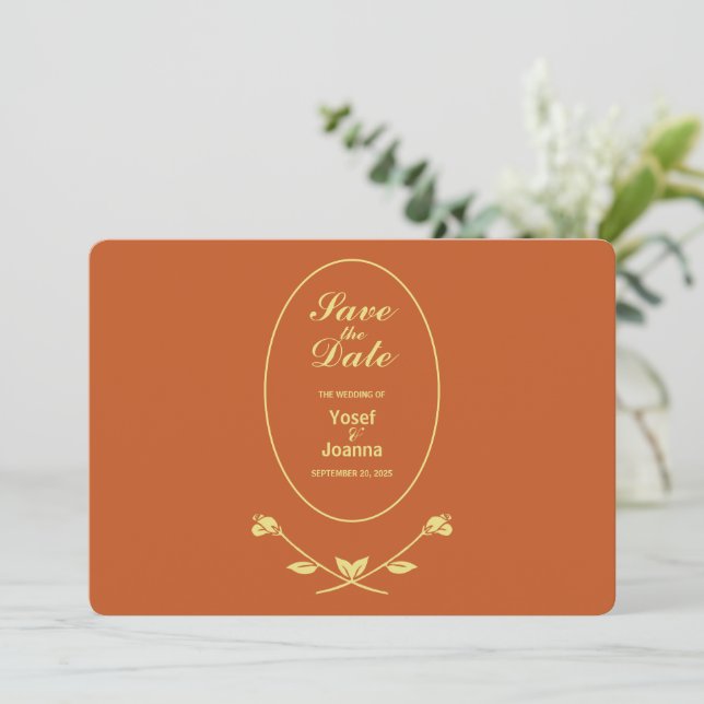 Terracotta Rose Wedding Save The Date (Standing Front)