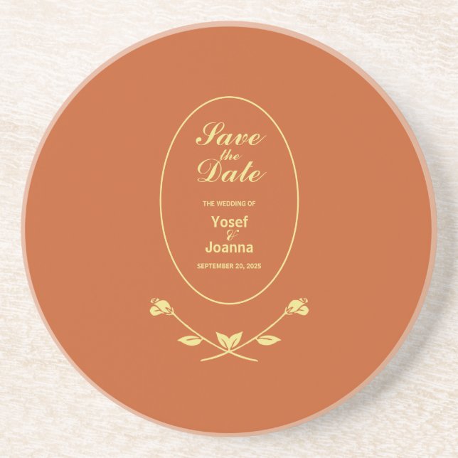 Terracotta Rose Wedding Save the Date Coaster (Front)