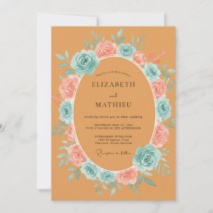Terracotta Rose Wreath Wedding Invitation