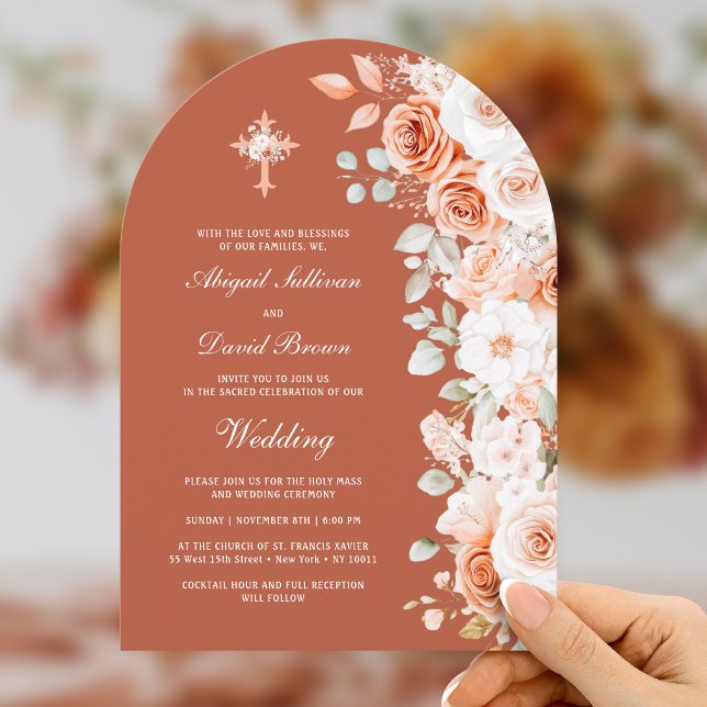 Terracotta Roses Arch Religious Wedding Invitation (Creator Uploaded)