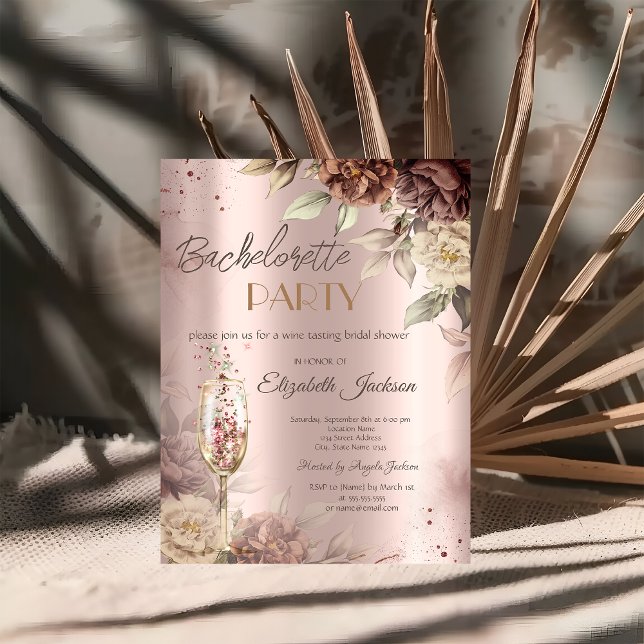 Terracotta Roses Wine Glass Bachelorette Party   Invitation (Creator Uploaded)