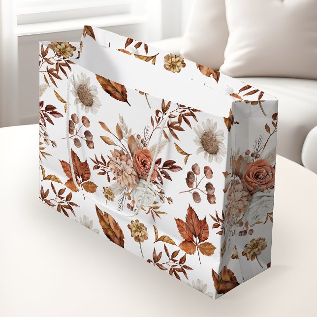 Terracotta Rust Boho Floral Fall Foliage Large Gift Bag (Creator Uploaded)