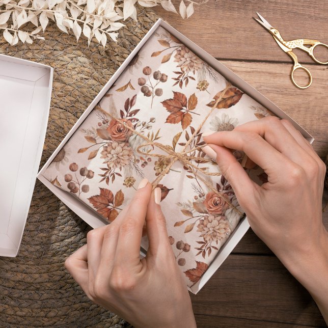 Terracotta Rust Boho Floral Fall Foliage Tissue Paper (Creator Uploaded)