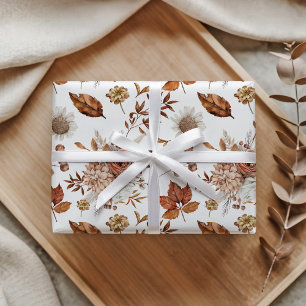 Terracotta Rust Boho Floral Fall Foliage Wrapping Paper