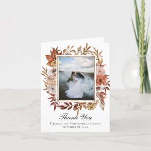 Terracotta Rust Boho Floral Photo Wedding Thank You Card