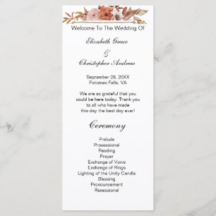 Terracotta Rust Boho Floral Wedding Program Menu