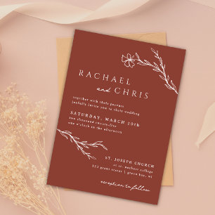 Terracotta Rust Boho Modern Stenciled Botanical Invitation