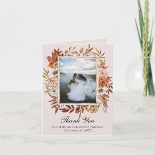 Terracotta Rust Boho Pink Floral Photo Wedding Thank You Card