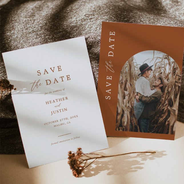 Terracotta Rust Burnt Orange Photo Save the Dates Date (Creator Uploaded)