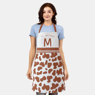 Terracotta Rust Custom Name & Monogram Cow Pattern Apron