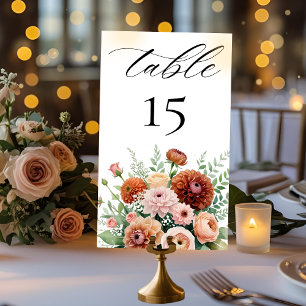 Terracotta Rust Dahlia Sage Green Flowers Wedding Table Number