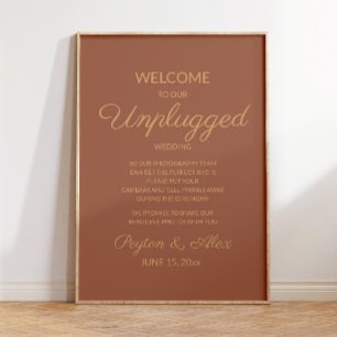 Terracotta Rust Elegant Script Unplugged Wedding  Poster