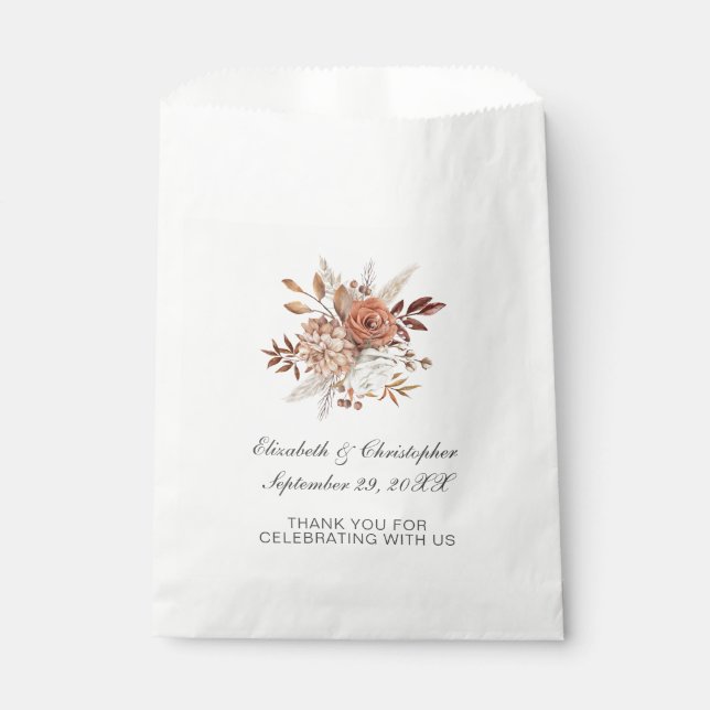 Terracotta Rust Fall Autumn Floral Trendy Wedding  Favour Bags (Front)
