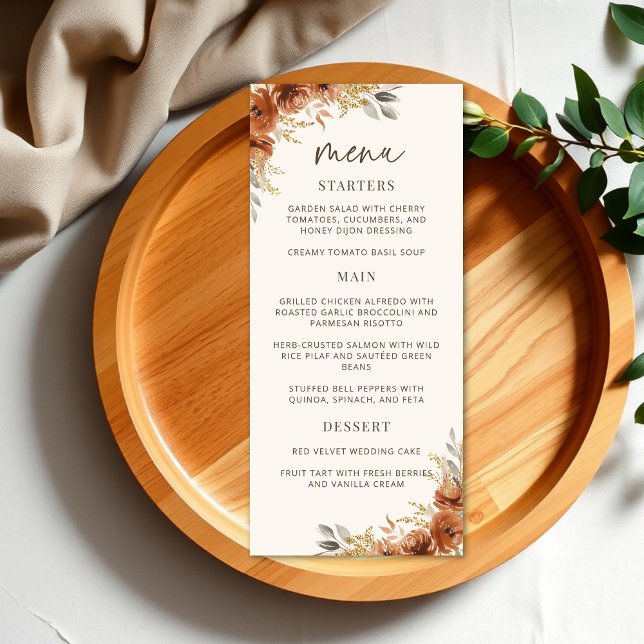 Terracotta Rust Fall Floral Wedding Dinner Menu (Terracotta Rust Fall Floral Wedding Dinner Menu)