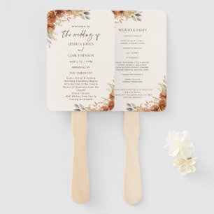 Terracotta Rust Fall Floral Wedding Program Hand Fan
