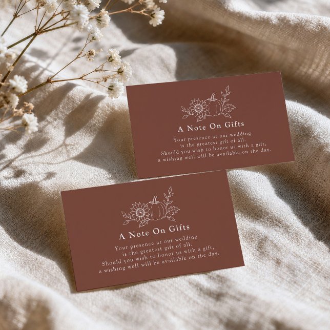 Terracotta Rust Fall Wedding A Note On Gifts Enclosure Card (Creator Uploaded)
