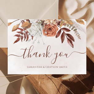 Terracotta Rust Floral Boho Fall Wedding Thank You Card