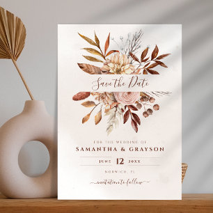 Terracotta Rust Flowers Boho Earthy Fall Foliage Save The Date