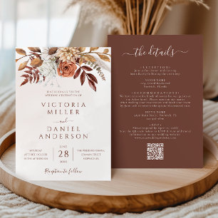 Terracotta Rust Flowers Boho Fall Earthy Wedding Invitation